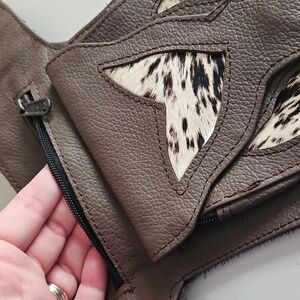 Brown Leather Hip Belt Bag with Animal Print